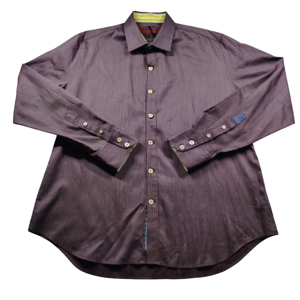 Robert Graham X Collection Shirt Men‎ XL Purple Stripe Flip Cuff Button Down